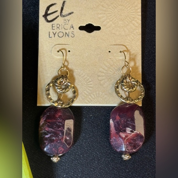 Erica Lyons Gold Tone Purple Stone Dangle Earrings 2.5inch - Picture 1 of 6